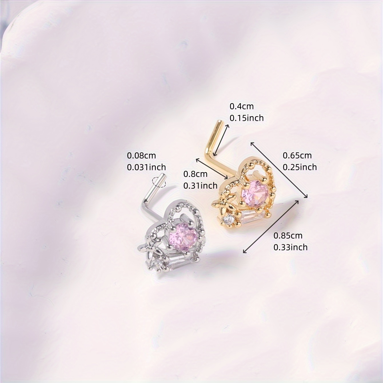 Women's Heart Pink CZ Nose Piercing Jewelry, Gift for Her
